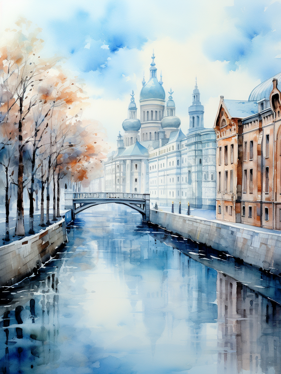 Tranquil Watercolor Cityscape In Soft Pastels 1