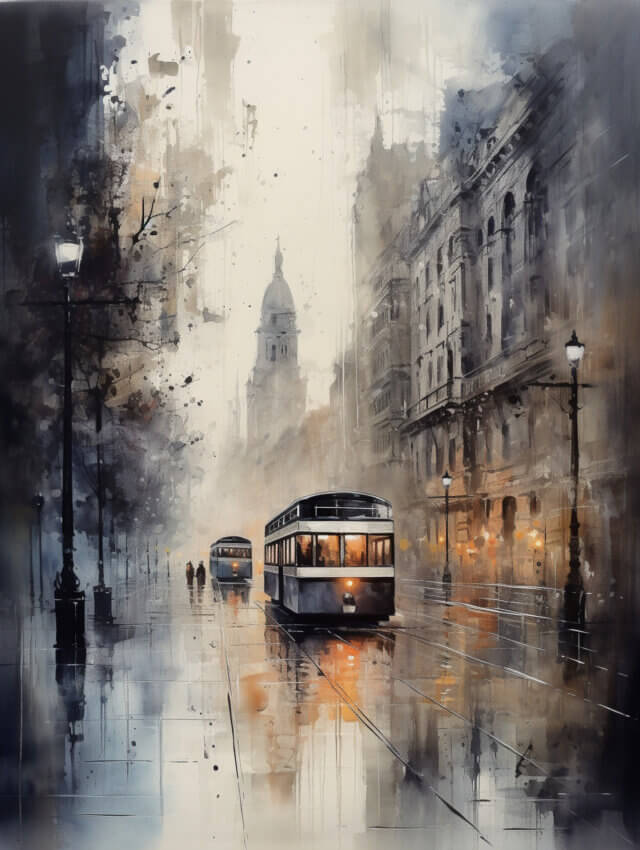 Watercolor Painting Of A Rainy Cityscape 1